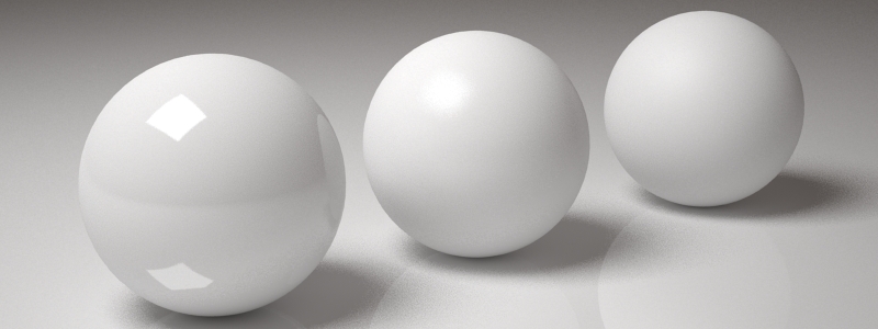 Illustration showing a high gloss, satin and matt finish to spheres against a white background